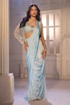 Buy_Aariyana Couture_Blue Modal, Satin, Net Embroidery, Beads, Pre-draped Ruffle Saree With Blouse _Online_at_Aza_Fashions
