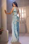 Aariyana Couture_Blue Modal, Satin, Net Embroidery, Beads, Pre-draped Ruffle Saree With Blouse _Online_at_Aza_Fashions
