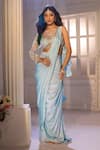 Buy_Aariyana Couture_Blue Modal, Satin, Net Embroidery, Beads, Pre-draped Ruffle Saree With Blouse _at_Aza_Fashions