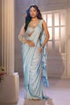 Shop_Aariyana Couture_Blue Modal, Satin, Net Embroidery, Beads, Pre-draped Ruffle Saree With Blouse _Online_at_Aza_Fashions
