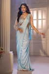 Aariyana Couture_Blue Modal, Satin, Net Embroidery, Beads, Pre-draped Ruffle Saree With Blouse _at_Aza_Fashions