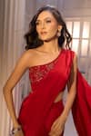 Buy_Aariyana Couture_Red Viscose, Crepe Embroidery Pre-draped Saree With One Shoulder Bustier 