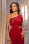 Aariyana Couture_Red Viscose, Crepe Embroidery Pre-draped Saree With One Shoulder Bustier _Online