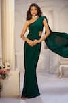 Buy_Aariyana Couture_Green Viscose, Crepe Embroidery One Shoulder Pre-draped Saree With Bustier 