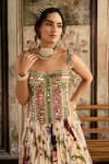 Diyarajvvir_Ivory Tulle, Crepe, Georgette Beads, Sequins Sweetheart Floral Print Lehenga Set _Online_at_Aza_Fashions
