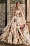 Buy_Diyarajvvir_Ivory Crepe, Organza Sequins, Beads, Embroidery V-neck Floral Print Lehenga Set _at_Aza_Fashions