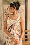 Buy_Diyarajvvir_Ivory Crepe, Georgette Beads, Sequins Square Floral Print Pre-draped Saree Set _Online_at_Aza_Fashions
