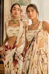 Shop_Diyarajvvir_Ivory Crepe, Georgette Beads, Sequins Square Floral Print Pre-draped Saree Set _Online_at_Aza_Fashions