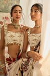 Diyarajvvir_Ivory Crepe Sequins, Beads Square Neck Floral Print Pre-draped Saree Set _Online_at_Aza_Fashions