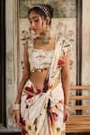 Buy_Diyarajvvir_Ivory Crepe Sequins, Beads Square Neck Floral Print Pre-draped Saree Set _Online_at_Aza_Fashions