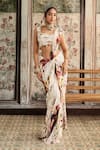 Shop_Diyarajvvir_Ivory Crepe Sequins, Beads Square Neck Floral Print Pre-draped Saree Set _Online_at_Aza_Fashions