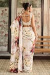 Shop_Diyarajvvir_Ivory Crepe Sequins, Beads Square Neck Floral Print Pre-draped Saree Set _at_Aza_Fashions