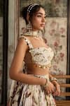 Diyarajvvir_Ivory Crepe, Georgette Sequins, Beads Square Floral Print Designer Lehenga Set _Online_at_Aza_Fashions