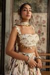 Buy_Diyarajvvir_Ivory Crepe, Georgette Sequins, Beads Square Floral Print Designer Lehenga Set _Online_at_Aza_Fashions
