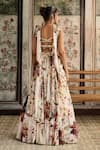 Shop_Diyarajvvir_Ivory Crepe, Georgette Sequins, Beads Square Floral Print Designer Lehenga Set _at_Aza_Fashions