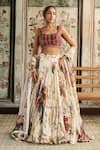 Buy_Diyarajvvir_Ivory Tulle, Organza Sequins, Beads Square Neck Floral Print Lehenga Set _at_Aza_Fashions