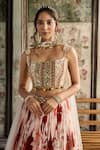 Diyarajvvir_Ivory Crepe, Georgette, Tulle Sequins, Mirrors Square Floral Print Lehenga Set _Online_at_Aza_Fashions