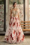 Buy_Diyarajvvir_Ivory Crepe, Georgette, Tulle Sequins, Mirrors Square Floral Print Lehenga Set _at_Aza_Fashions