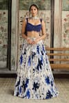 Buy_Diyarajvvir_Blue Tulle, Crepe, Georgette Beads, Sequins Scoop Neck Floral Print Lehenga Set _Online_at_Aza_Fashions