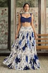 Buy_Diyarajvvir_Blue Tulle, Crepe, Georgette Beads, Sequins Scoop Neck Floral Print Lehenga Set _at_Aza_Fashions