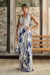 Buy_Diyarajvvir_Ivory Crepe, Georgette Beads, Embroidery Printed Pre-draped Skirt Saree Set _at_Aza_Fashions