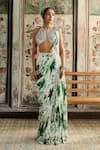 Buy_Diyarajvvir_Green Tulle, Georgette Sequins, Floral Print Pre-draped Skirt Saree With Blouse _at_Aza_Fashions
