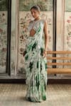 Buy_Diyarajvvir_Green Tulle, Georgette Sequins, Floral Print Pre-draped Skirt Saree With Blouse _Online_at_Aza_Fashions