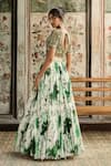Shop_Diyarajvvir_Ivory Tulle, Georgette Beads, Sequins V-neck Green Floral Print Lehenga Set _at_Aza_Fashions