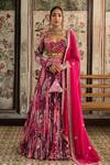 Buy_Diyarajvvir_Fuchsia Crepe, Georgette, Organza Sequins, Beads, Fuschia Printed Lehenga Set _at_Aza_Fashions