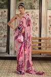 Buy_Diyarajvvir_Fuchsia Crepe, Georgette Sequins, Fuschia Designer Pre-draped Saree Set _Online_at_Aza_Fashions