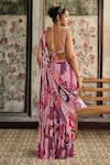 Shop_Diyarajvvir_Fuchsia Crepe, Georgette Embroidery Square Neck Fuschia Pre-draped Saree Set _at_Aza_Fashions