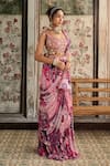 Buy_Diyarajvvir_Fuchsia Crepe, Georgette Embroidery Square Neck Fuschia Pre-draped Saree Set _Online_at_Aza_Fashions