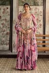 Buy_Diyarajvvir_Fuchsia Georgette Sequins Square Neck Fuschia Designer Anarkali With Dupatta _at_Aza_Fashions