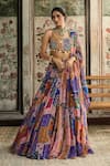 Buy_Diyarajvvir_Multi Color Crepe, Georgette Beads, Sequins Sweetheart Neck Printed Lehenga Set _at_Aza_Fashions