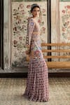 Diyarajvvir_Multi Color Georgette, Silk Embroidery Round Neck Printed Jacket And Gharara Set _Online_at_Aza_Fashions