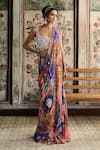 Buy_Diyarajvvir_Multi Color Crepe, Georgette Sequins, Beads Pre-draped Skirt Saree With Blouse _at_Aza_Fashions
