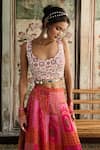 Diyarajvvir_Multi Color Crepe, Georgette, Chiffon Beads, Tassels Round Blouse Sharara Set _Online_at_Aza_Fashions
