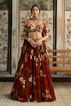Buy_Diyarajvvir_Rust Crepe, Georgette Sequins, Beads, Embroidery Floral Print Lehenga Set _at_Aza_Fashions