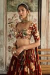 Buy_Diyarajvvir_Rust Crepe, Georgette Sequins, Beads, Embroidery Floral Print Lehenga Set _Online_at_Aza_Fashions