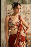 Diyarajvvir_Rust Crepe, Georgette Sequins, Floral Print Pre-draped Lehenga Saree With Blouse _Online_at_Aza_Fashions