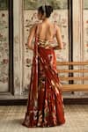 Shop_Diyarajvvir_Rust Crepe, Georgette Sequins, Floral Print Pre-draped Lehenga Saree With Blouse _at_Aza_Fashions