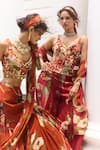 Diyarajvvir_Rust Crepe, Georgette Sequins, Floral Print Pre-draped Lehenga Saree With Blouse _at_Aza_Fashions