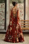 Shop_Diyarajvvir_Rust Crepe, Organza, Georgette Sequins, Embroidery Floral Print Lehenga Set _at_Aza_Fashions