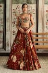 Buy_Diyarajvvir_Rust Crepe, Organza, Georgette Sequins, Embroidery Floral Print Lehenga Set _at_Aza_Fashions