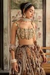 Diyarajvvir_Brown Crepe, Georgette Sequins, Embroidery Square Caramel Printed Lehenga Set _Online_at_Aza_Fashions