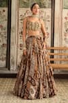 Buy_Diyarajvvir_Brown Crepe, Georgette Sequins, Embroidery Square Caramel Printed Lehenga Set _at_Aza_Fashions