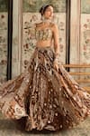 Buy_Diyarajvvir_Brown Crepe, Georgette Sequins, Embroidery Square Caramel Printed Lehenga Set _Online_at_Aza_Fashions