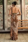 Shop_Diyarajvvir_Brown Georgette, Tulle Sequins, Beads Halter Neck Caramel Pre-draped Saree Set _at_Aza_Fashions