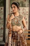 Diyarajvvir_Brown Georgette Beads, Sequins Round Neck Caramel Printed Lehenga Set _Online_at_Aza_Fashions