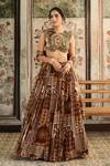 Buy_Diyarajvvir_Brown Georgette Beads, Sequins Round Neck Caramel Printed Lehenga Set _at_Aza_Fashions
